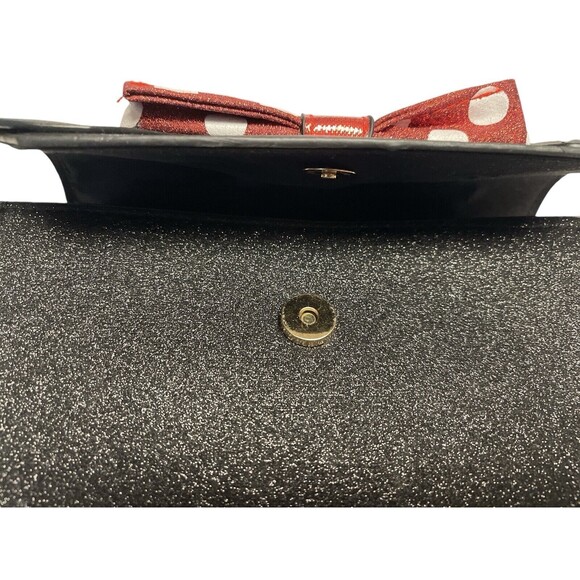 Disney Minnie Mouse Sparkling Bow Black Crossbody Bag Handle W/ Gold Tone Chain - Picture 7 of 9